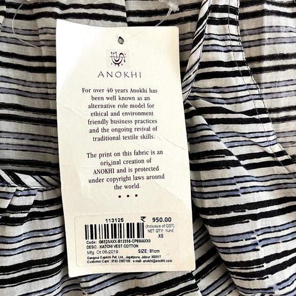 Anokhi NEW NWT Striped Sleeveless Blouse Tank Top Size XS - Picture 7 of 8